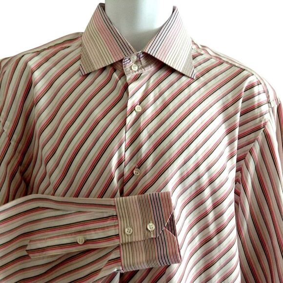 Brandolini Shirt Men's Size 46 18 Striped Button Front Made in Italy - Picture 2 of 4